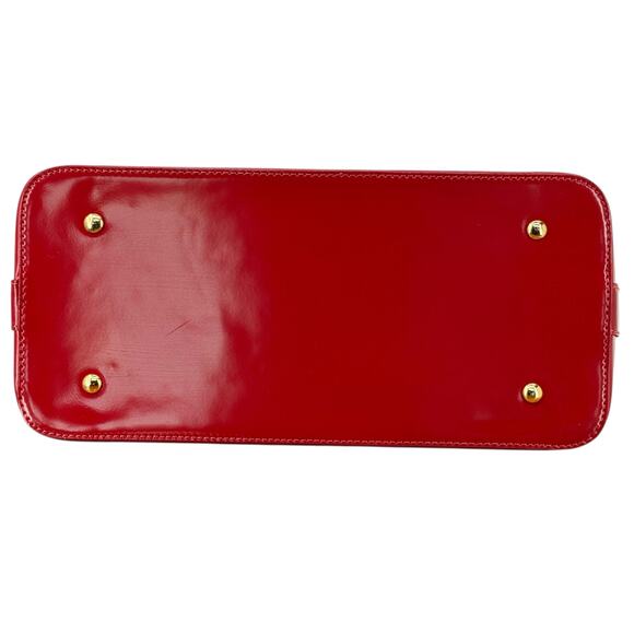 Alberta Di Canio Red Satchel Handbag Top Handle Patent Leather Large Bowler Bags - Picture 5 of 10